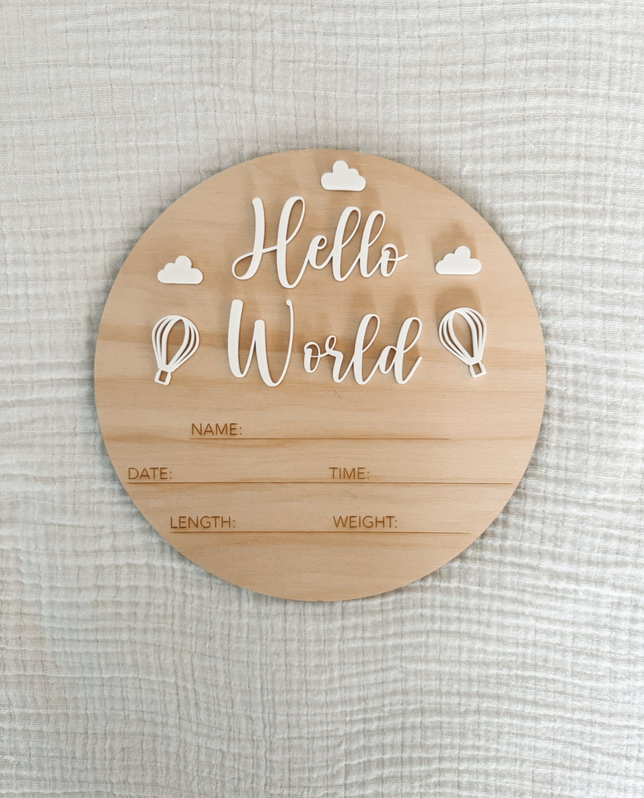 Hot air balloon - Writable birth announcement plaque - Hello World